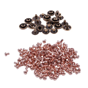 

HOT Metal Snap Fasteners Press Studs Buttons 11.5mm 6 Sets with 200 Pcs 5/64 x 1/8 Inch Round Head Copper Solid Rivets