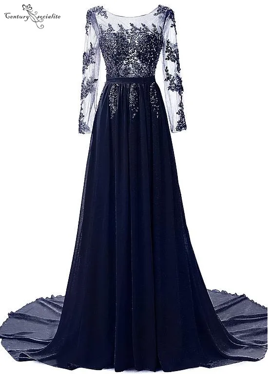 Lange Mouwen Moeder van de Bruid Jurken Kant Applicaties Kralen Pailletten Open Back Bruiloft Gast Avondjurken Plus Size Lange Mouwen Moeder van de Bruid Jurken Kant Applicaties Kralen Pailletten Open Back Bruiloft Gast Avondjurken Plus Size