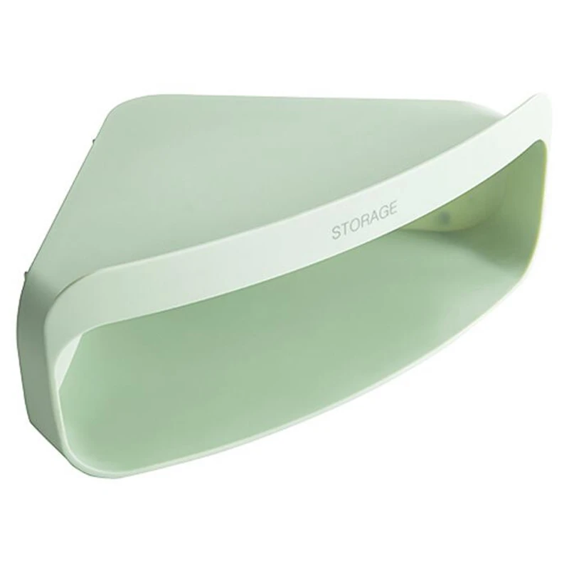 1Pcs Bathroom Corner Shelves Bath Rack Wall-Mounted Punch-Free Triple-Cornered Plastic Double Layer Storage Basket - Цвет: Green