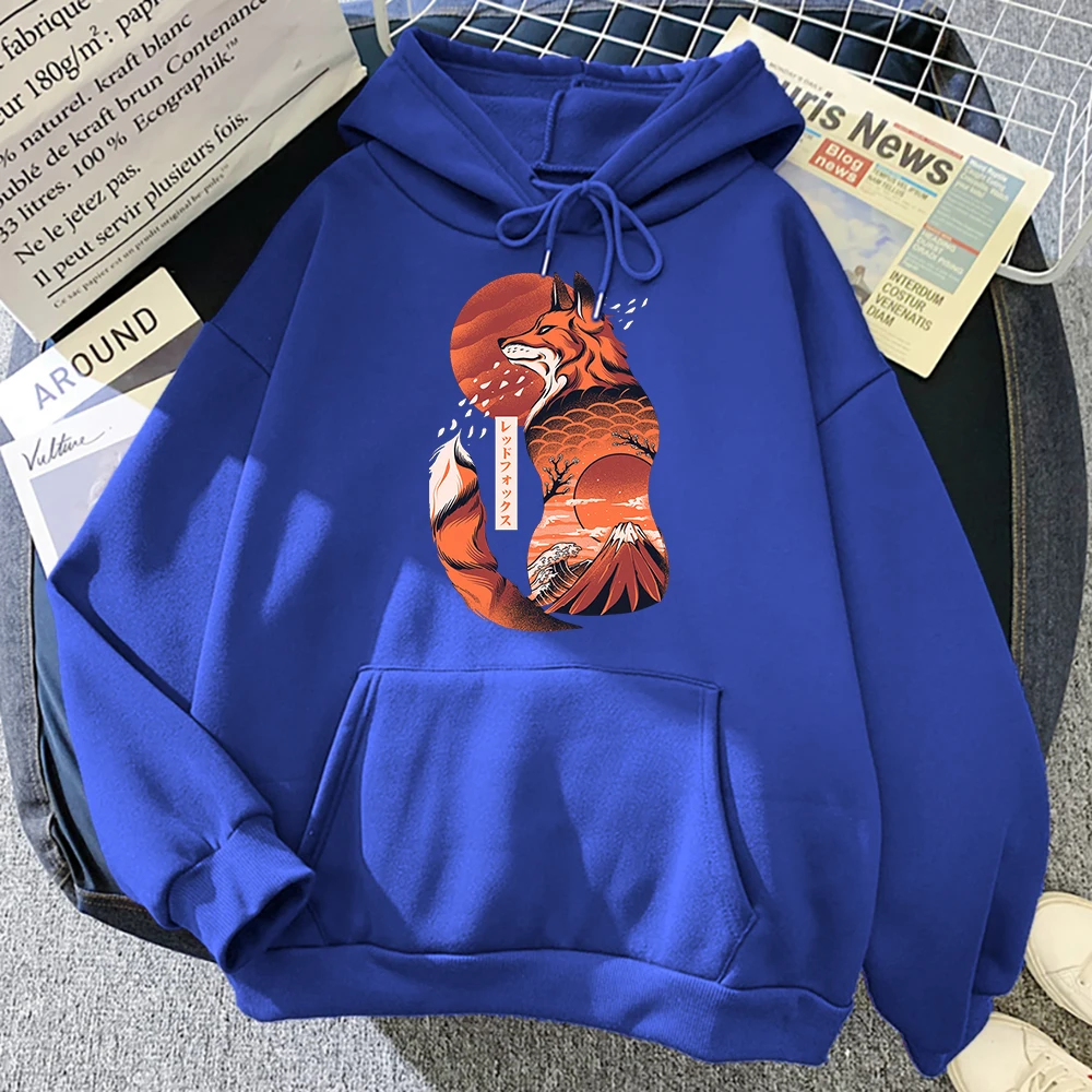 thumbnail image 1 of Sudadera con capucha de dibujos animados de Anime para hombre, ropa con estampado de zorro japonés Ukiyo E, suéter con capucha grueso cálido, ropa Harajuku, otoño, 1 of 5