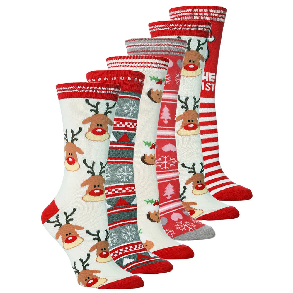 Хлопчатобумажные носки с рождественскими мотивами Для женщин Для мужчин осень-зима год Санта Клаус новогодняя елка; Снег лося подарок забавные носки для девочек