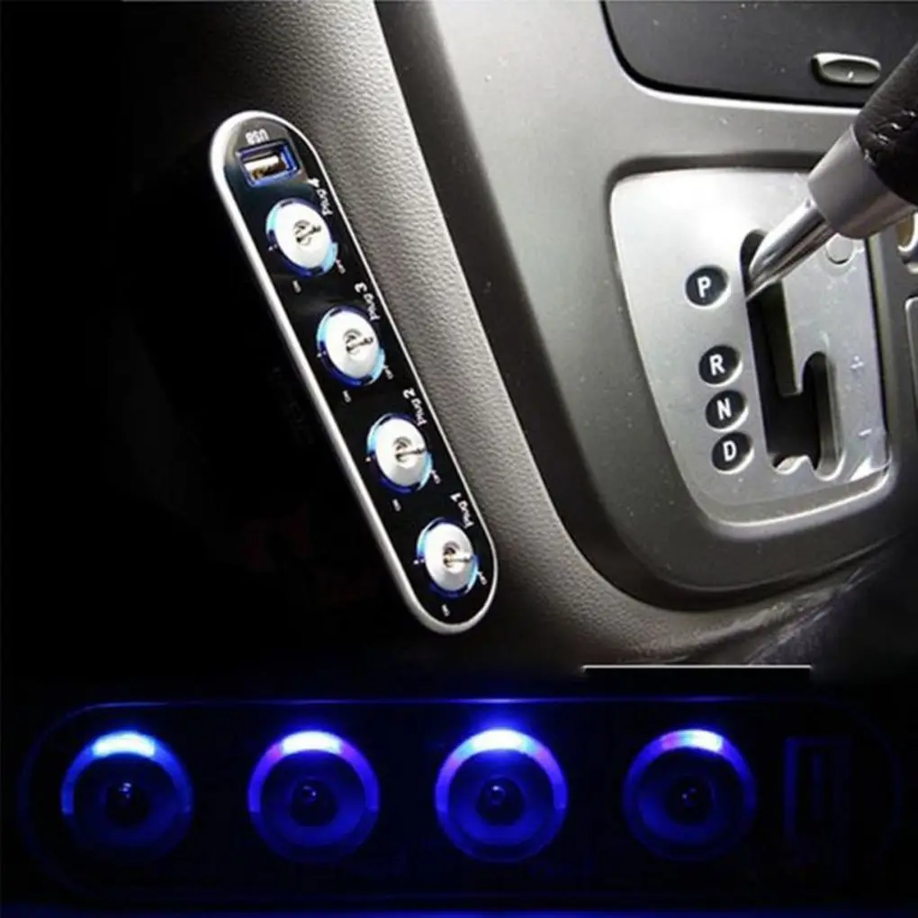 12V 4 Way Car Charger Vehicle Auto Cigarette Lighter Socket Multi Socket Splitter with USB Ports Plug Adapter