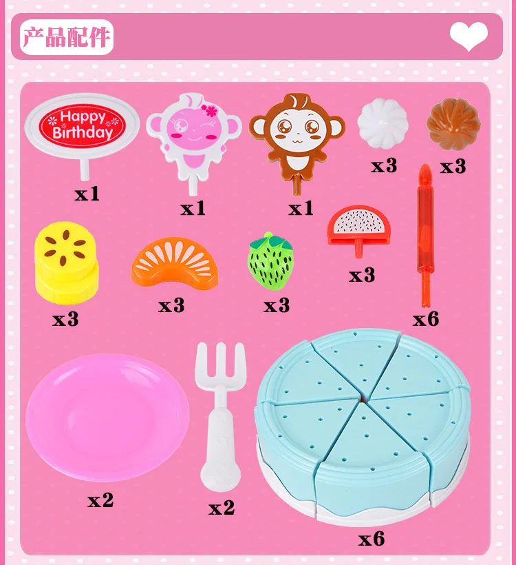 Детский игровой домик, игрушки, модель для кухни, торт на день рождения, 73 штуки в комплекте, фруктовая огранка для девочек