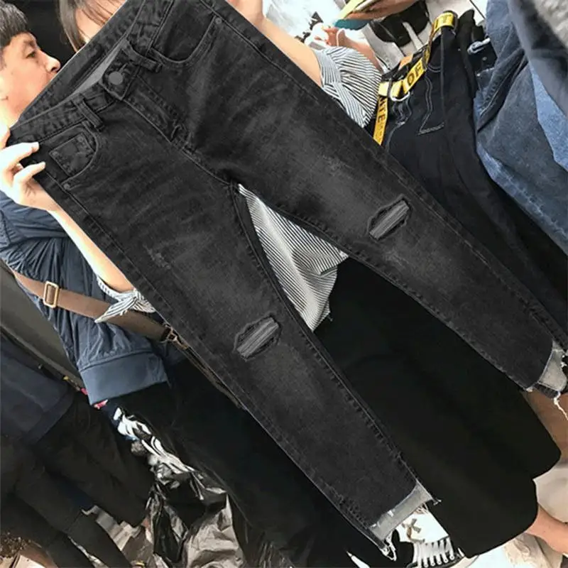 Pantalones vaqueros ajustados para mujer, Jeans rasgados para damas, pantalones pitillo Vintage con agujeros, elásticos de alta elasticidad ► Foto 2/6