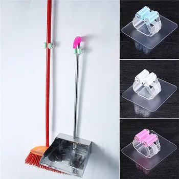 

1pcs Kitchen Home Bathroom Transparent Mop Folder Wall Hanging Clip Multi-Function Strong Adhesive Sucker Mop Broom Hook