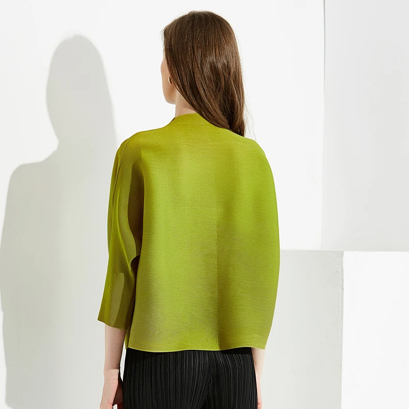 Новинка Miyake fold Европейская американская мода осень зима Чистый цвет кардиган китайский с длинными рукавами французское Женское пальто TP50