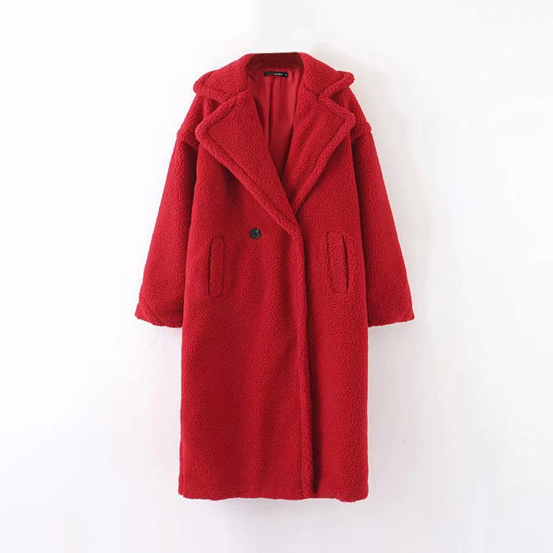 remarkable  Winter Casual Solid Teddy Coat Women Long Sleeve Fleece Long Jacket Lady Turn Down Collar Lamb Fur 
