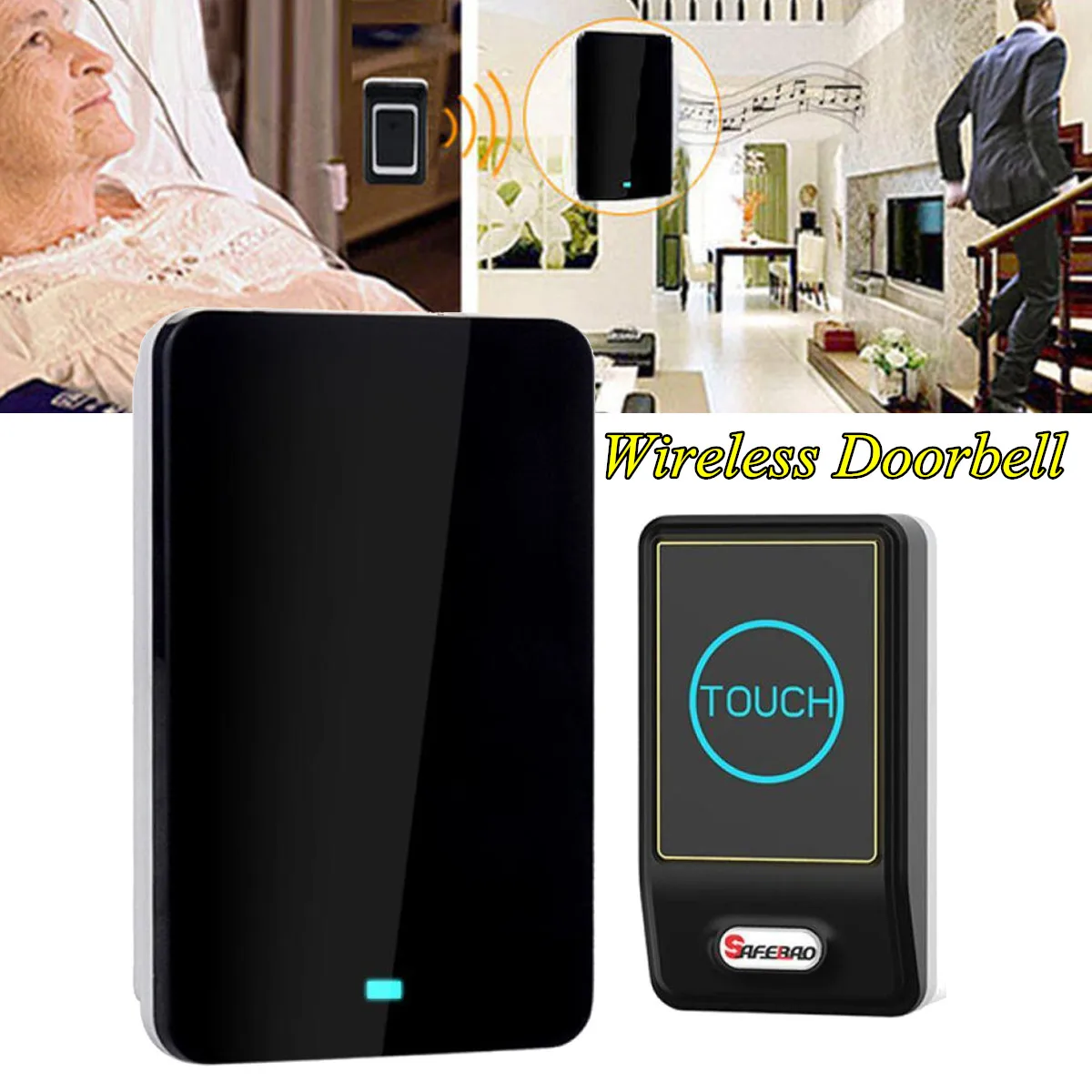 

110DB Wireless Doorbell Waterproof 180M Remote AU UK US Plug Smart Door Bell Chime Gate Touch Sensor Entry 1 Battery Receiver