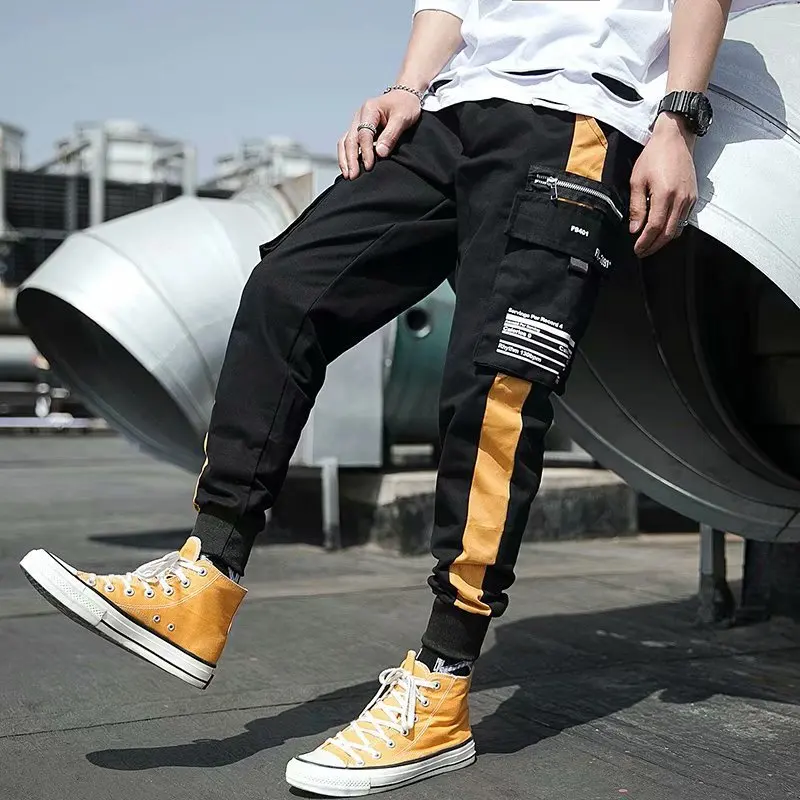 ICCLEK 2021 New Overalls and Tie-pants Men's Loose Casual Overalls Nine Points Casual Pants Men Clothing