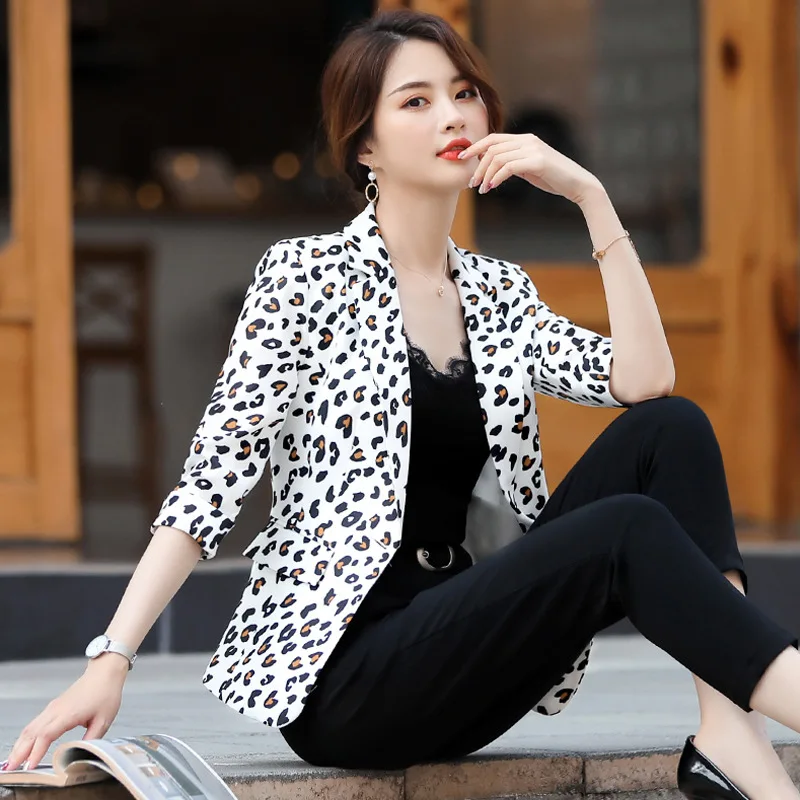 

White Suit Jacket Korean-style 2019 Spring Clothing New Style Elegant Slim Fit Slimming Short Printed Suit Tops