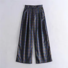

Fashion Blazer Suit Pants Women Vintage Contrast Colors Plaid High Droop Sensation Tailored Trousers Straight Pants High Waist