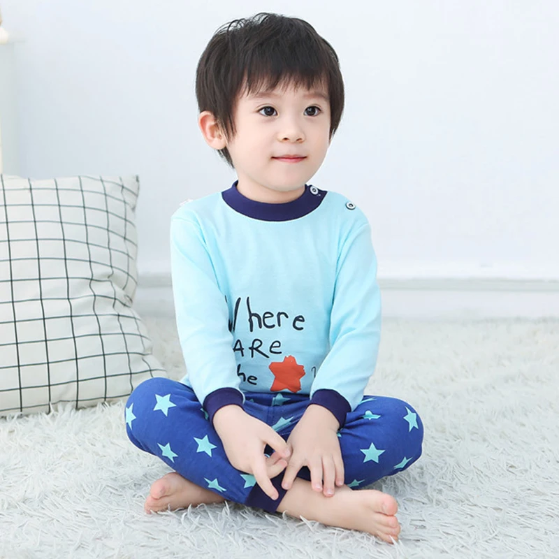 

Cartoon Print Baby Boys Girls Pajamas Sets Cotton Boys Sleepwear Autumn Spring Winter Long Sleeve Tops+Pants 2pcs 2-7 Years Old