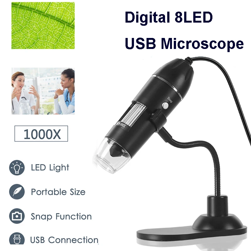 Микроскоп с цифровым зумом 1000X 8 светодиодов USB микроскоп увеличительное стекло