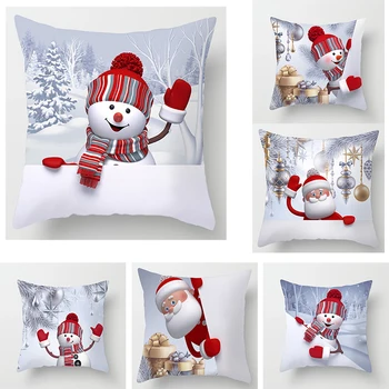 

45*45cm Cute Snowman Santa Style Pillowcases White Printed Sofa Throw Pillow Cushion Covers Christmas Home New Year Decor