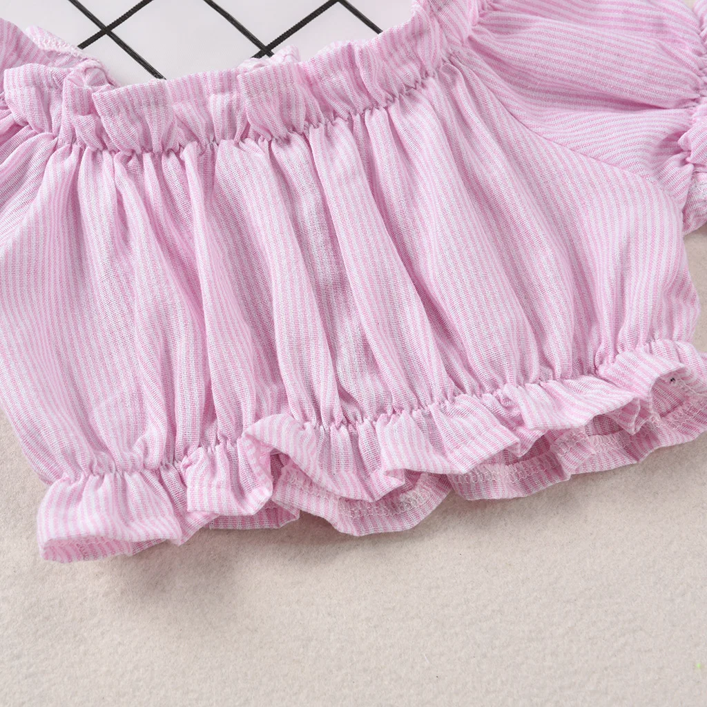 New Style Baby Girls Stripes Cropped Bell Sleeve