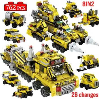 

762PCS City Construct Engineering Truck Excavator Crane Car Building Blocks Technic vehicle Figures Bricks Toys For Children
