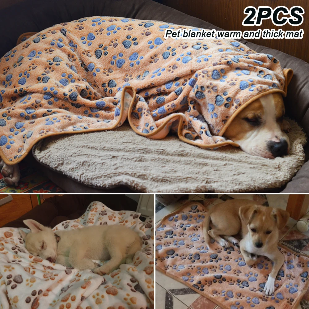 2 шт., мягкое одеяло для домашних животных, зимний коврик для кошки, принт для ног, теплый спальный матрас, Маленькие Средние собаки, кошки, коралловый флисовый, для питомца