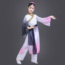 Китайский народный детский танцевальный костюм Yangko Dance Cotsume Восточный веер Одежда для танцев зонтик одежда для танцоров этнический сценический наряд 90