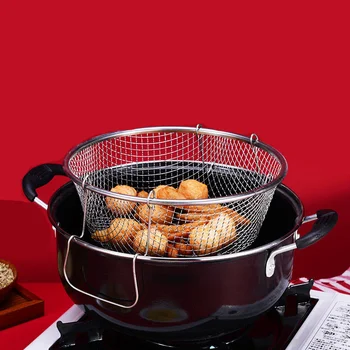 

Deep-fried Pot Thick Soup Pot Small Fryer Home Induction Cooker Universal Pot with Grid Basket Frying Pan Non Stick Pan Cast