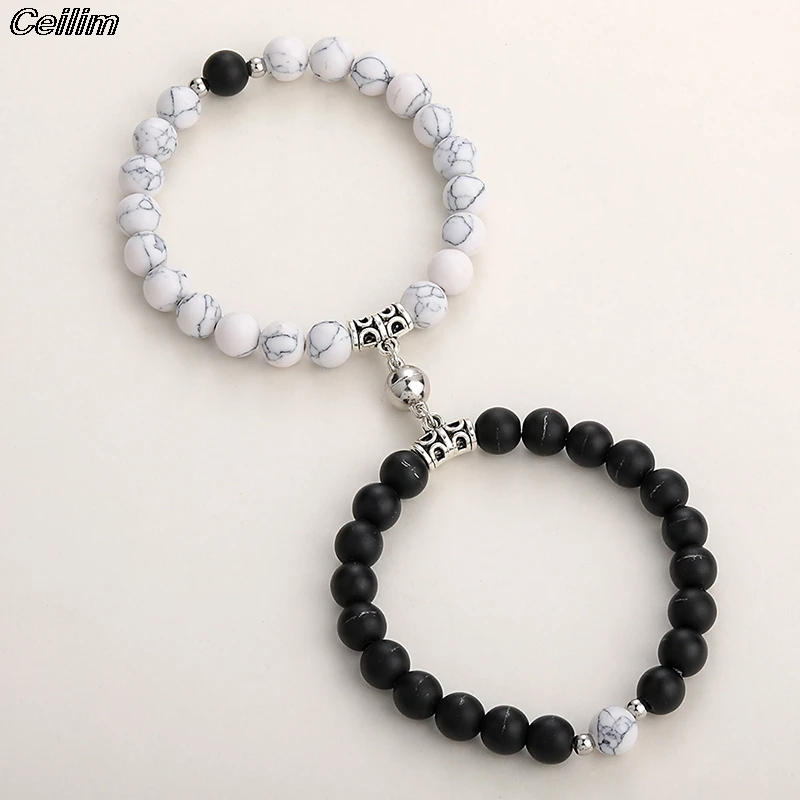 2 unids/set cuentas de piedra Natural pulsera de Yoga para los amantes 2021 atractivo encanto distancia imán par de pulseras de joyería de amistad