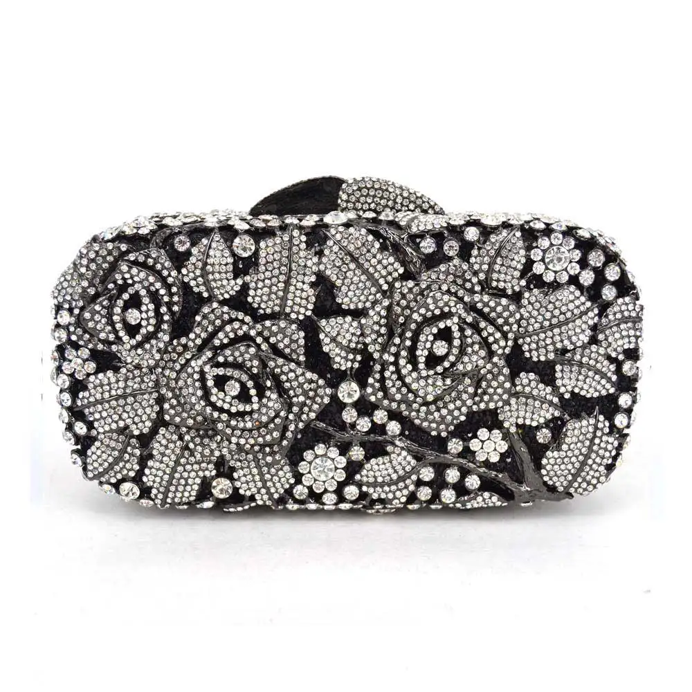 Black Silver Diamond сумки с кристаллами розы дизайнерские вечерние сумочки вечерние кошелек SC013 - Цвет: Black Silver