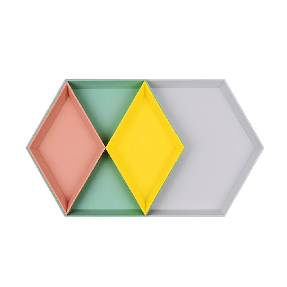 

4PC/Lot Nordic Diamond Storage Tray Geometric Combination Creative Colorful Dessert Tea Tray Miscellaneous Jewelry Plate