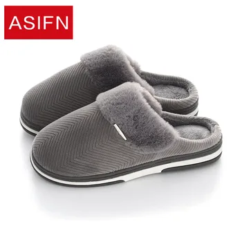 

ASIFN Men Winter Slippers Couples Ladies Indoor Velvet Thick Solid Color Non-slip Soft Bottom Warm Flip Flops Chanclas Hombre