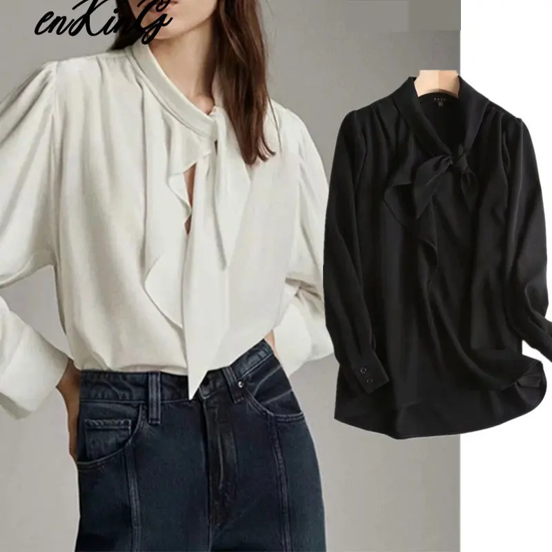 

2019 blouse women england office lady urban solid bow loose za blusas mujer de moda 2019 kimono shirt womens tops and blouse