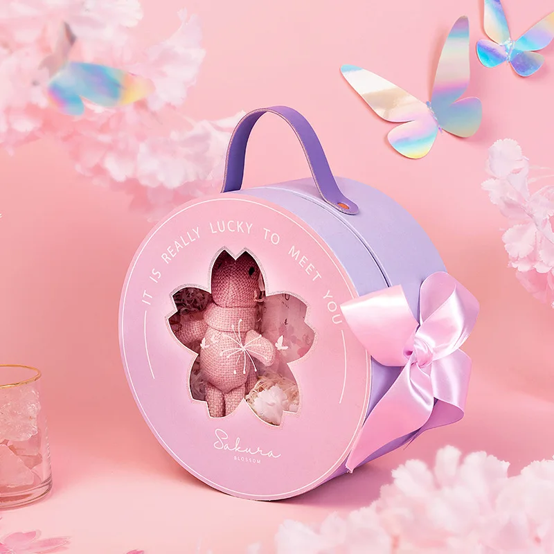 

AVEBIEN Wedding Party Favors Decorations Sakura Transparent Bowknot Letters Gift Box Creative Portable Gift Packaging Empty Box