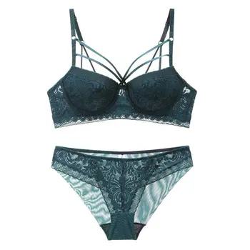

2019 Autumn And Winter New Style Push up Adjustable Side Breast Hugging Anti Sagging Bra Set Sexy Lace Underwear Women's