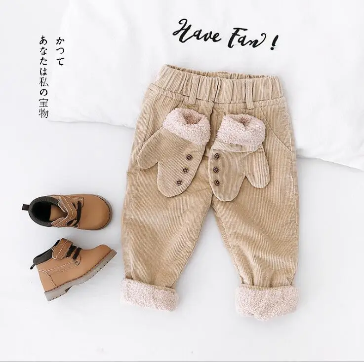 Korea style girls boys corduroy pants winter fashion kids pants 0-5t HH430 - Цвет: Бежевый