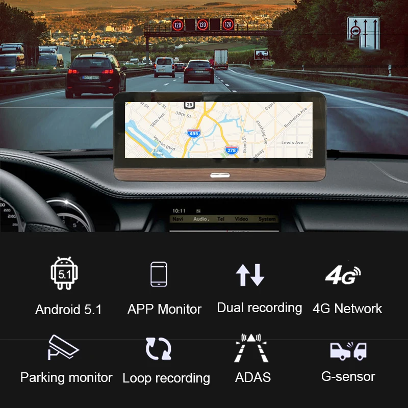 Автомобильная камера Anfilite 4G ADAS 1 + 16 ГБ GPS навигация Android видеорегистратор