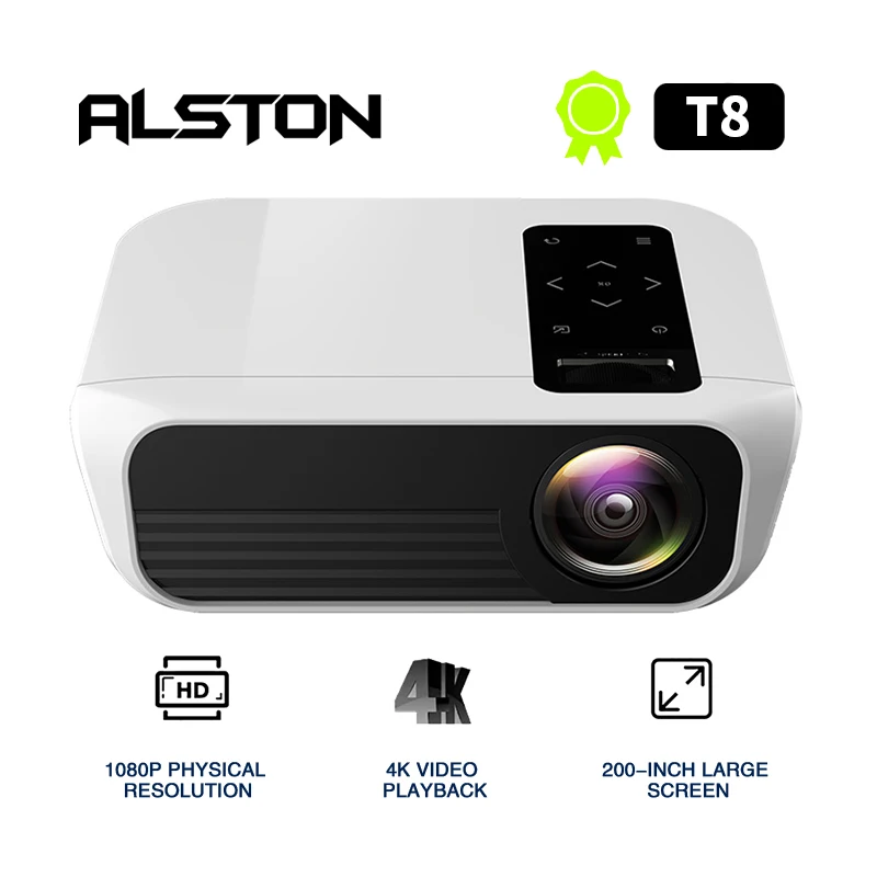 Видеопроектор ALSTON T8 Full HD 1080p 4k 5000 люмен HDMI USB AV с подарком|Проекторы для домашнего