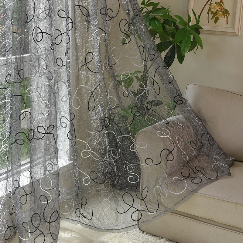 Modern Voile Curtains Embroidered Sheer Curtains Window Tulle for Bedroom Living Room Tulle Curtain for Kitchen Window Screening