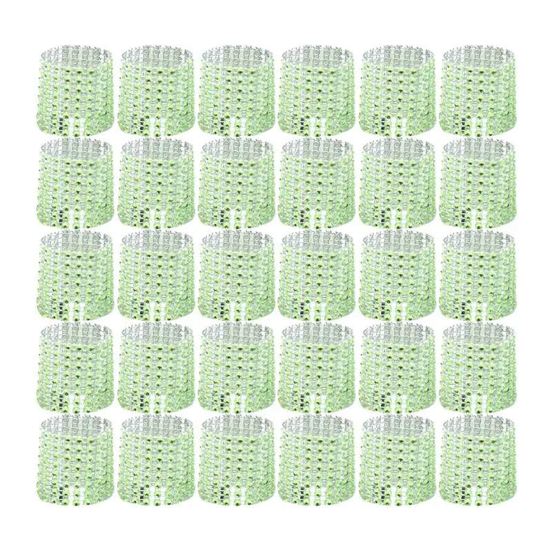 30pcs Elegant Napkin Ring with 8 Row Rhinestone Pretty Napkin Holder Napkin Buckle Decoration for Wedding Party Banquet - Color: 30PCS Green