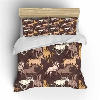 

Cartoon Horserace Bedding Set Bedroom Decor Brown Background Hypoallergenic with Zipper 1PC Duvet Cover with Pillowcases