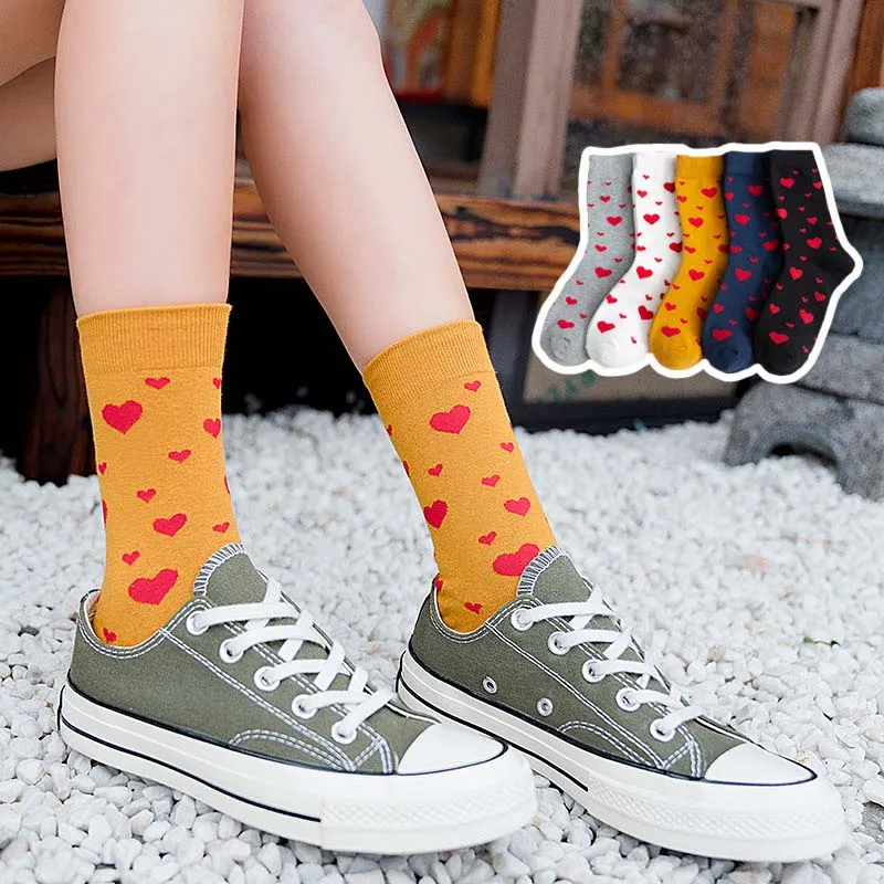 

1 Pair New Kawaii Cute Socks Women Red Heart Pattern Soft Breathable Cotton Socks Casual Comfy Socks Fashion Style