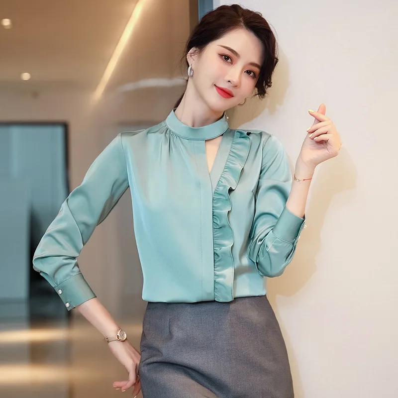 

Large size S-4XL temperament ladies shirt overalls 2020 new casual women's ruffled bottoming shirt Professional hotel top
