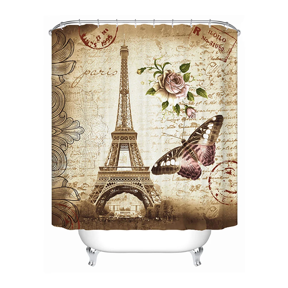 

Paris Eiffel Tower Shower Creative Curtain 3D Bathroom Shower Curtain Window Curtain Bath Mat With Hooks