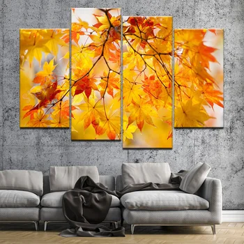 

5D DIY diamond embroidery Yellow Maple leaf autumn 4 pieces of multi-panel diamond painting circle diamond painter living GG010