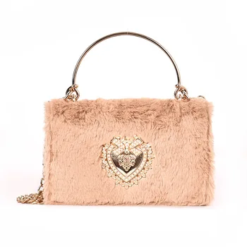 

Chain fashion female bag 2019 new wave wild small bag plush autumn and winter Messenger bag girl hairy bag