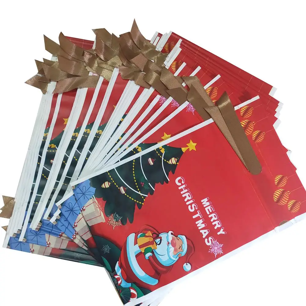 50PCS 5.9*9in Christmas Candy Bag With Ribbon Deer And Snowflakes Old Man Pattern New Year Christmas Gift Bags