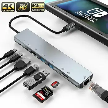 

8 in 1 USB C Hub Multiport Adapter Charging Splitter Multiport Card Reader Adapter 4K HDMI For Notebook Converter Adapter