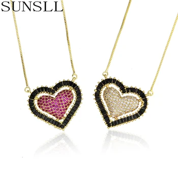 

SUNSLL New Designed Handmade Gold Copper Red/White Black Cubic Zirconia Heart Romantic Pendant Necklace Jewelry for Women Gift