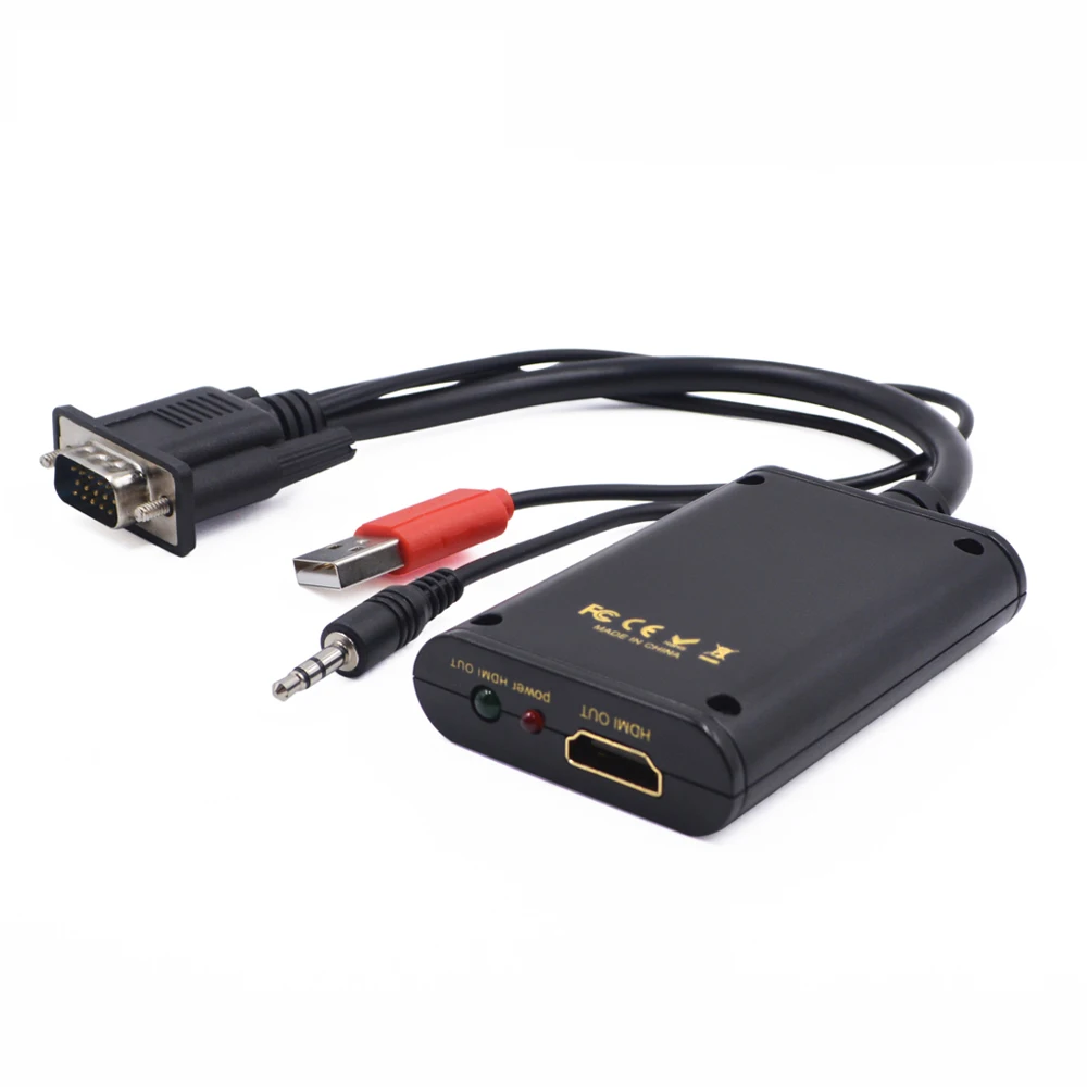  Elistooop Portable Plug and play VGA To HDMI Output 1080P HD Audio TV AV HDTV PC Video Cable VGA2HD