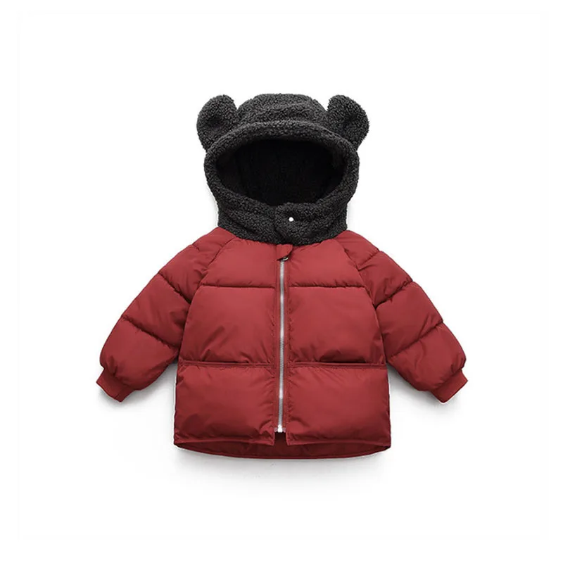 Детская зимняя куртка детские осенне-Осенние теплые куртки Одежда для маленьких мальчиков и девочек Хлопковое пальто с капюшоном и милым медведем для малышей, верхняя одежда