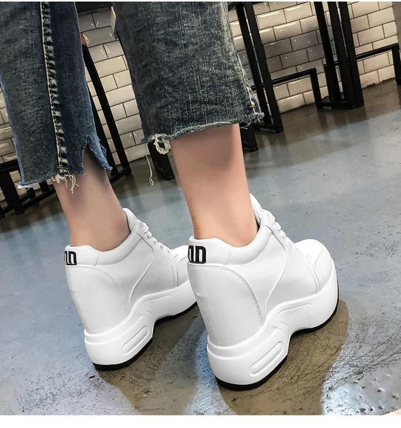 Leather Chunky Platform Height Increased Sneakers 10cm - true-deals-club