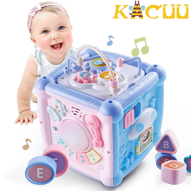 Multifunctional Musical Toys Toddler Baby Box Music Activity Gear Beading Geometric Blocks Sorting Early Educational Toys Gifts