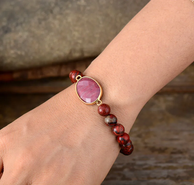 High End Women Beads Bracelets Red Jaspers Rhodonite Stretch Charm Bracelets Elastic Strand Bracelet Jewelry Wholesale