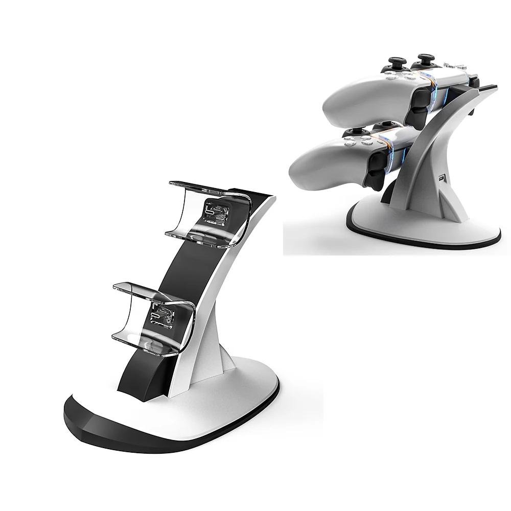 

5pcs Dual Controller Charger Stand for Sony PS5 DualSense Blue Indicator Lights Joystick Charging Dock Cradle Desktop Stand
